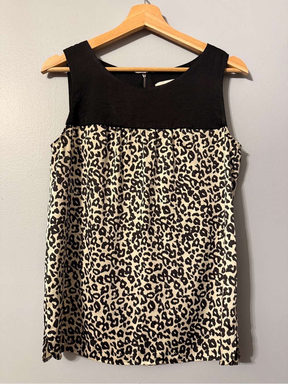 LOFT Black and Cream Leopard-Print Sleeveless Blouse